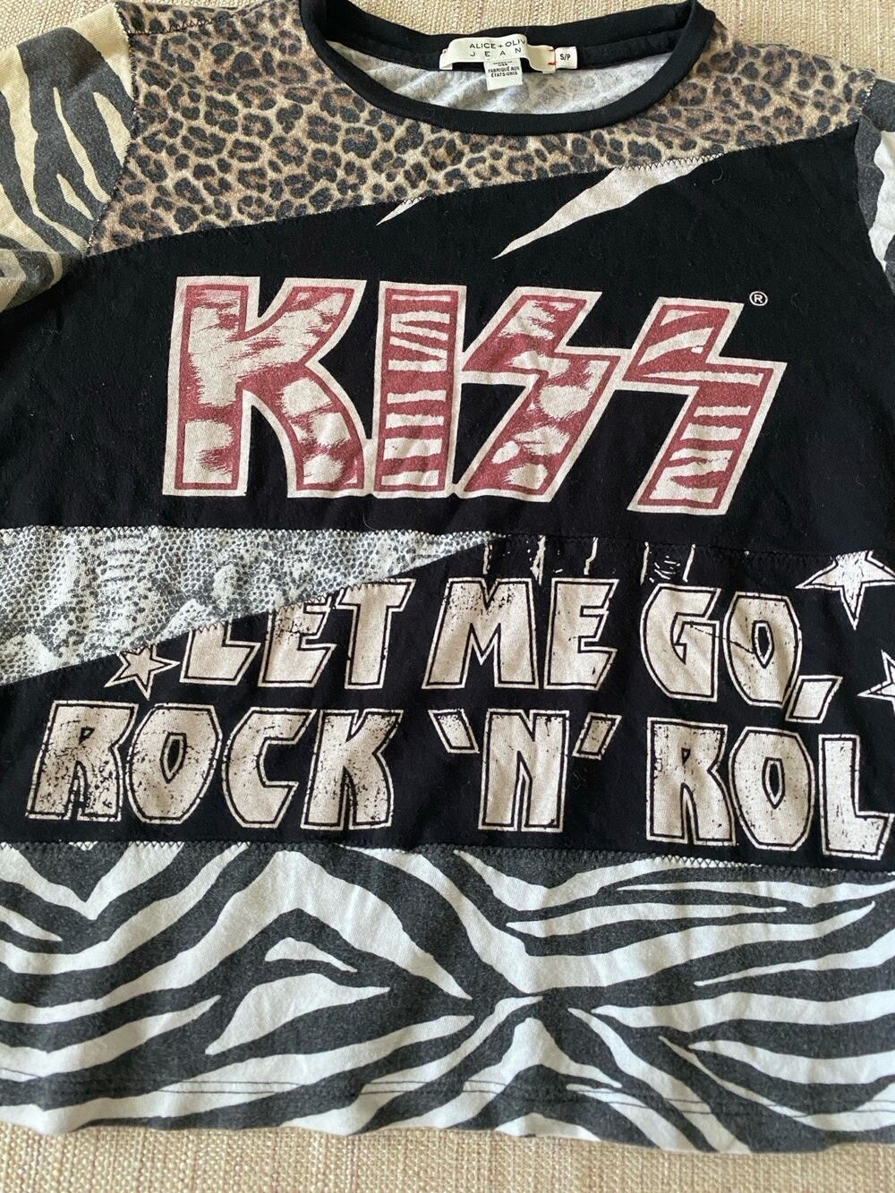 Alice + Olivia x KISS Black Graphic Cotton Tee Shirt Size S / P